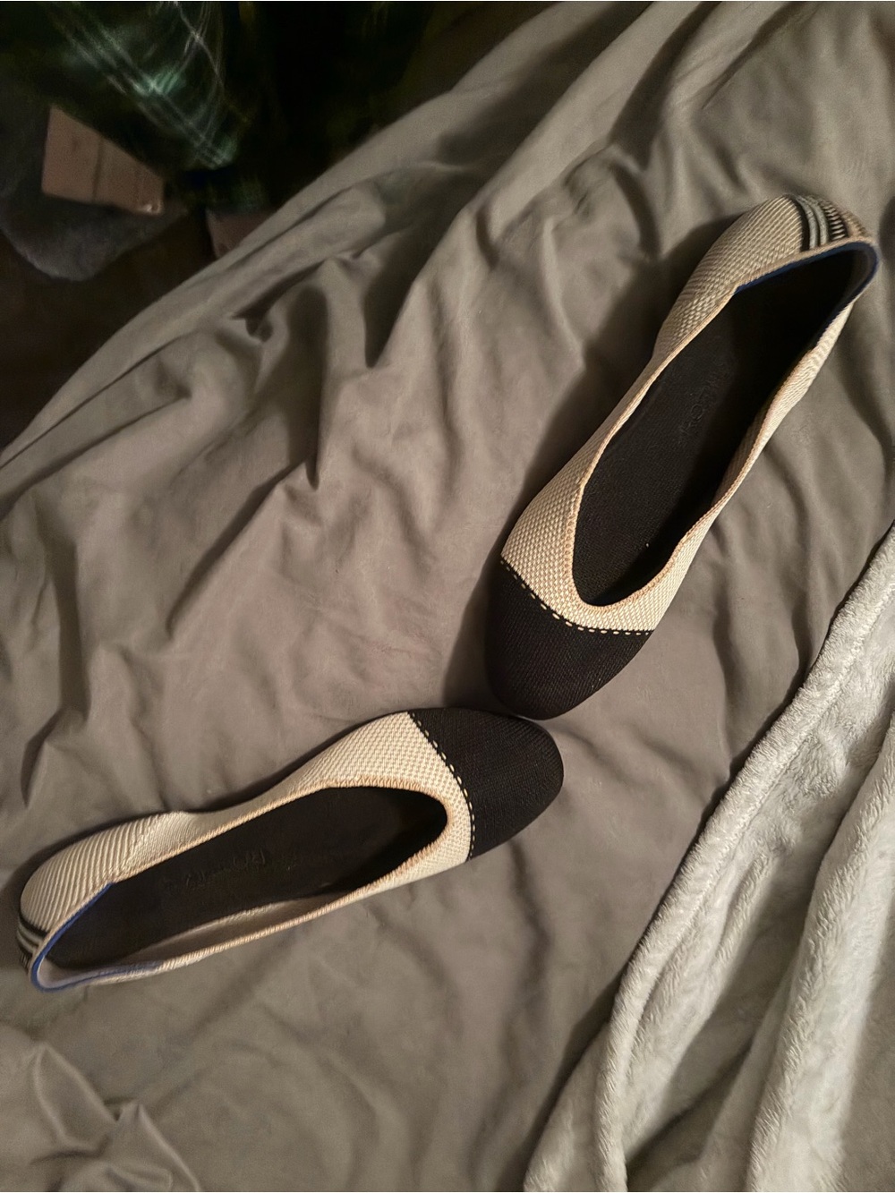 Rothy's Two-Tone Black and Cream Knit Flats